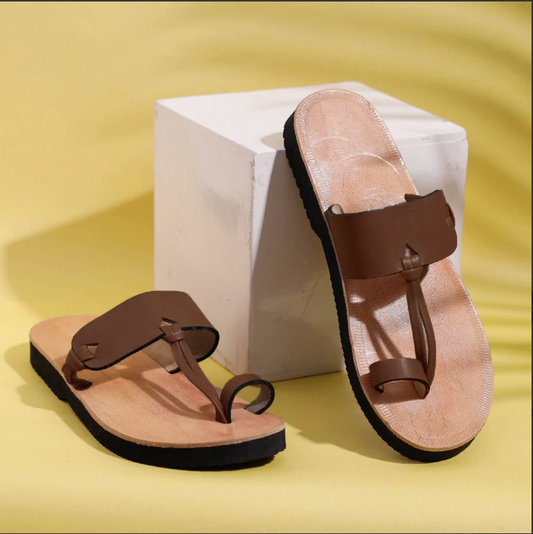 Footsteps of the Yogi, Coffee & Tan Toe Ring Handcrafted Women's Leather Sandal