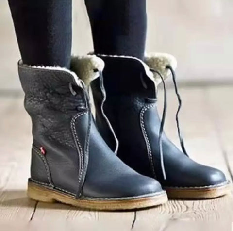Retro Leather Heeled Mid-calf Lace up Boot – Caravan Maya