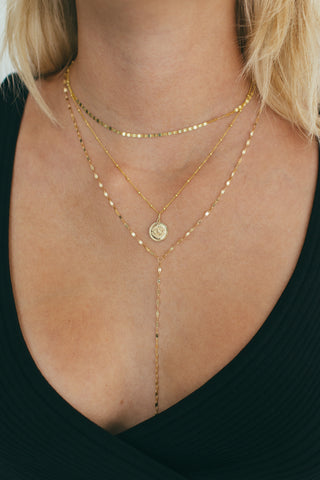 JJ x Chantel Carreria Gold Mirror Chain Lariat Necklace