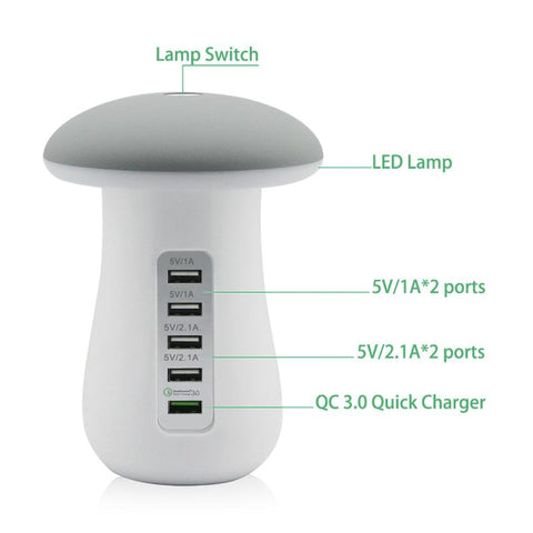 Mushroom Lamp Portable USB Charging Station