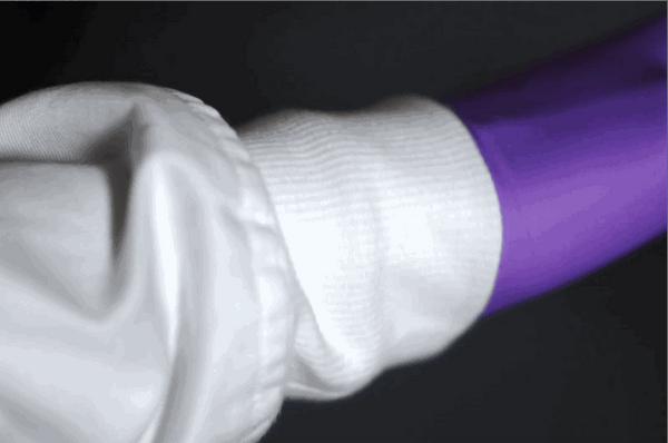 lab coat knit cuff gloved hand rotating