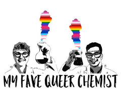 my fave queer chemist podcast logo