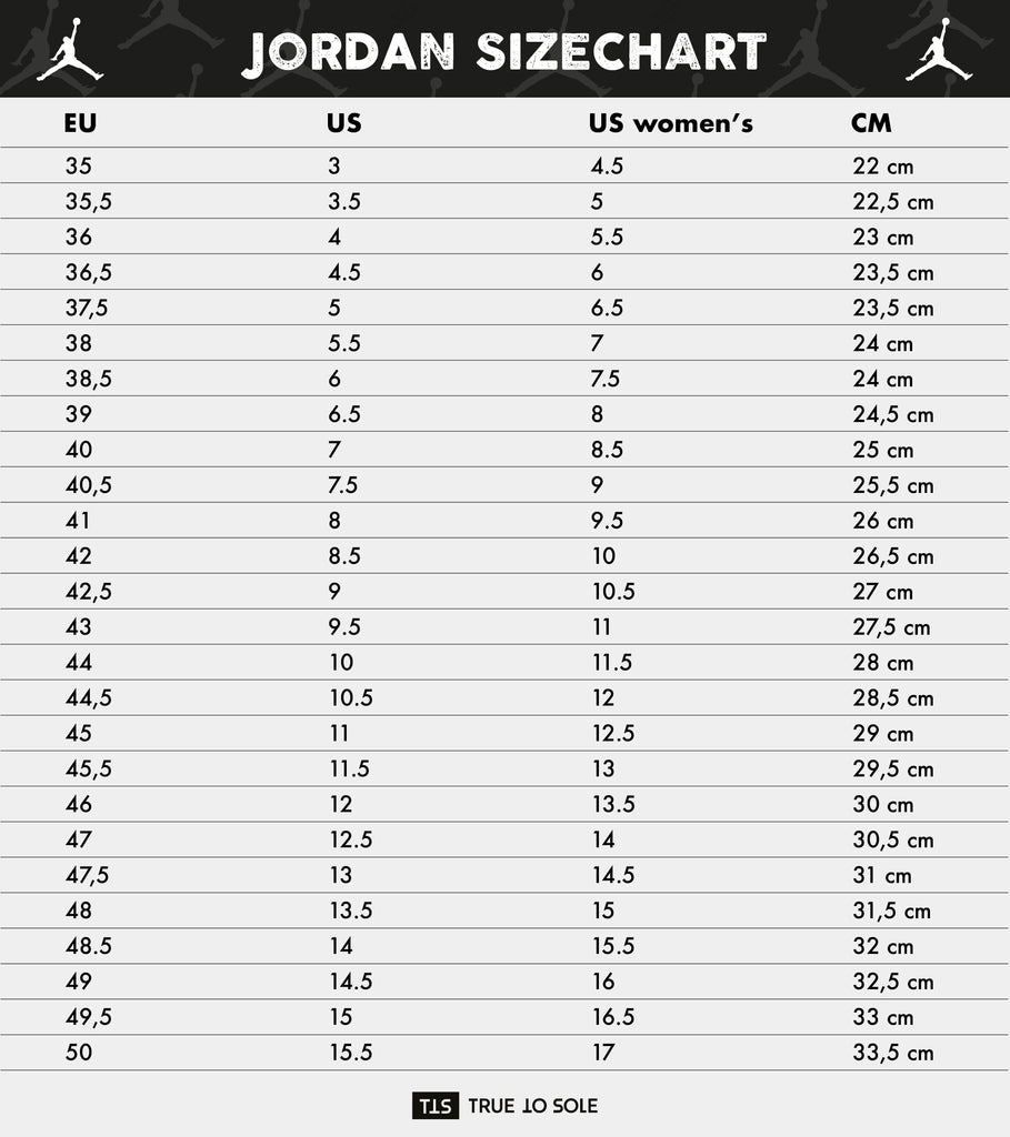 Jordan shoes sizing and size chart 