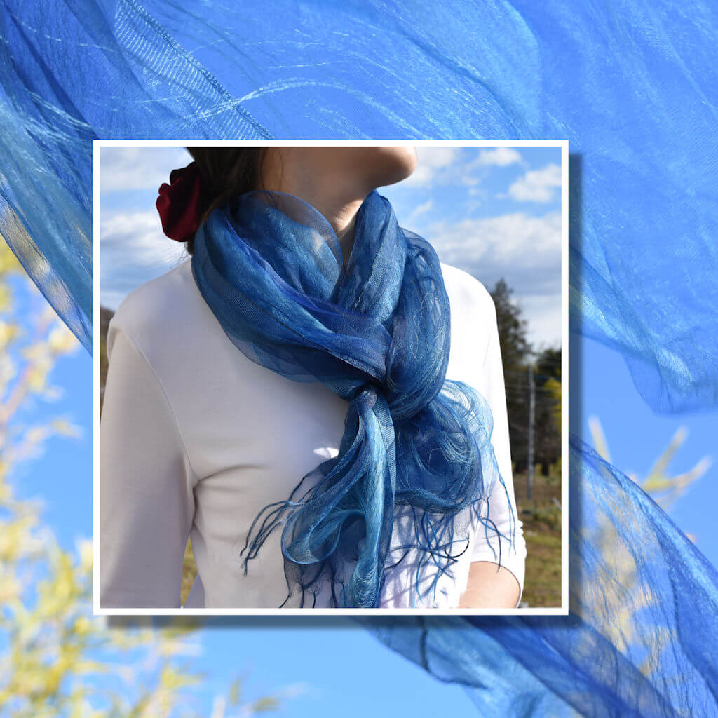Japan Indigo Blue Silk Scarf of Pure Natural Plant Dye by Maito Design Works