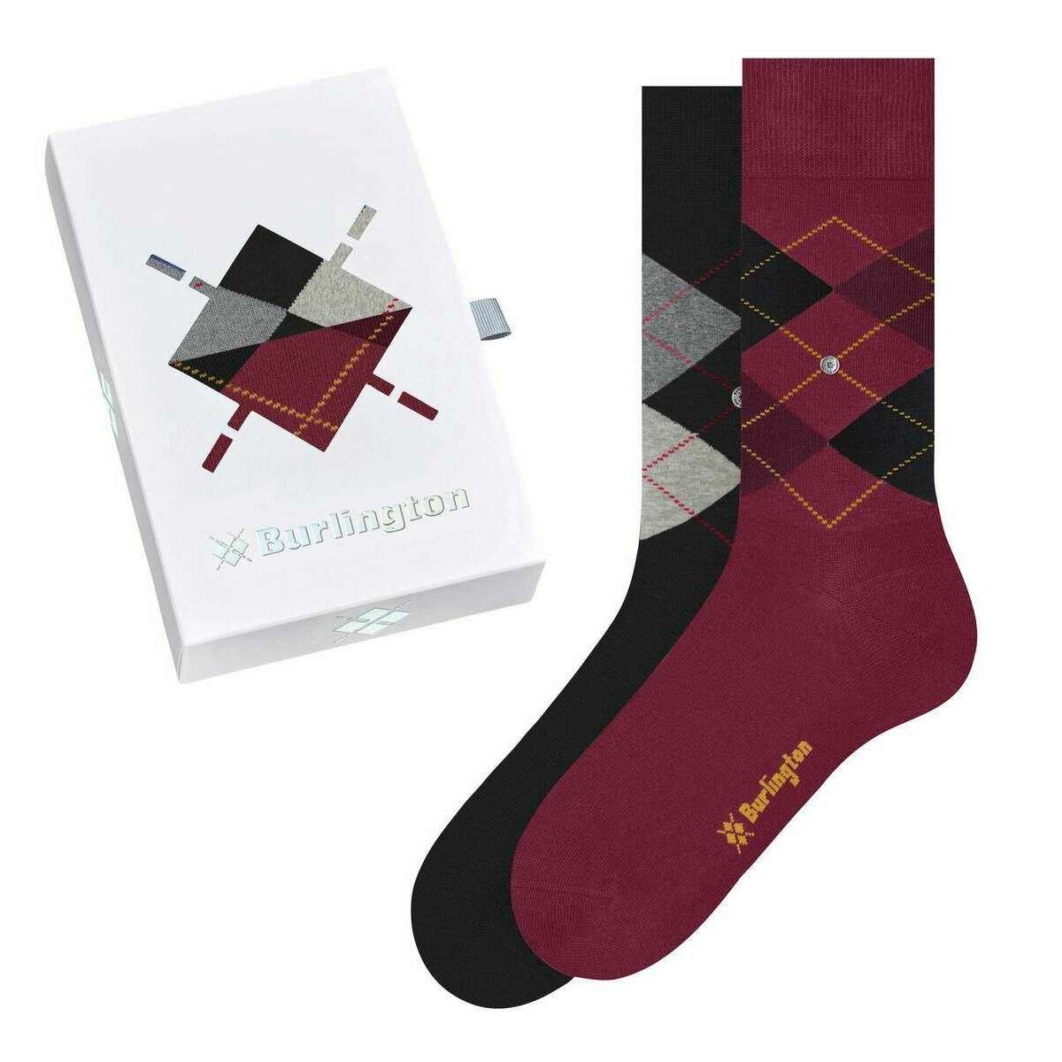 Burlington Argyle Basic Gift Box Socks - Red/Black