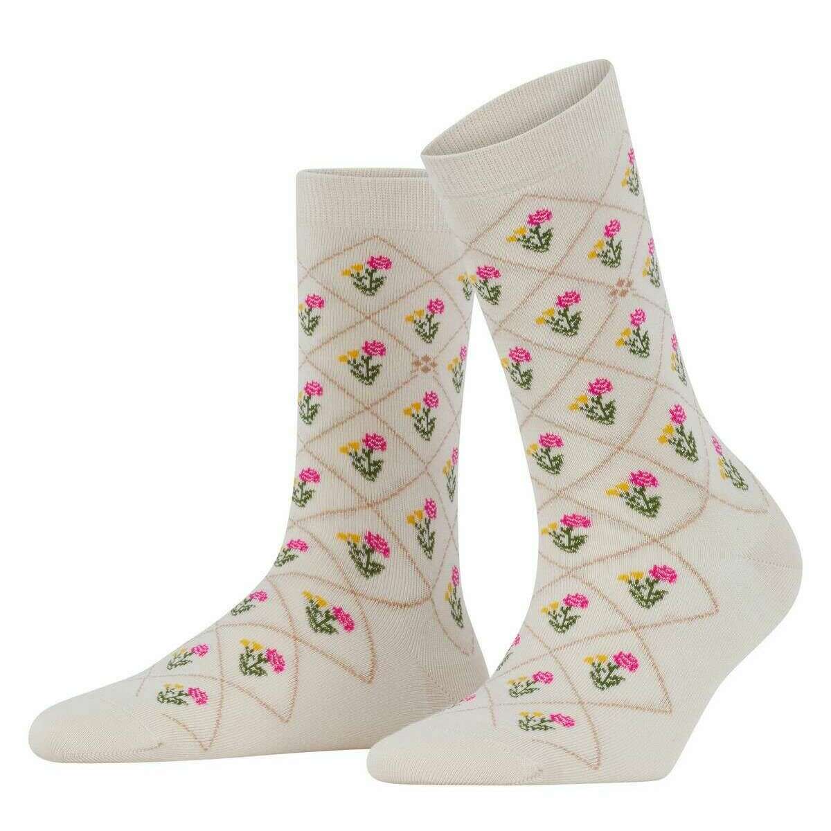 Burlington Flower Socks - Gravel Beige