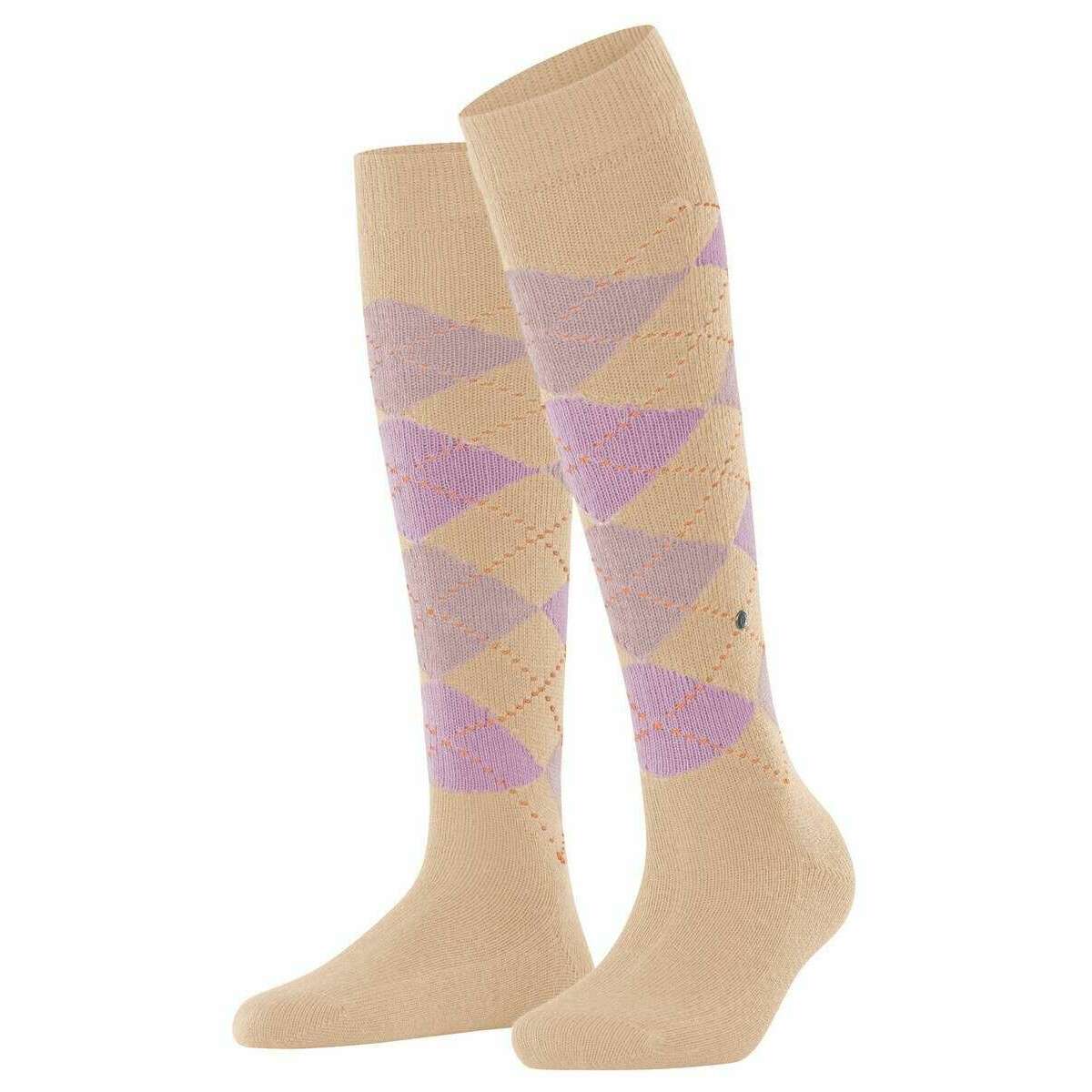 Burlington Whitby Knee High Socks - Camel Beige/Purple