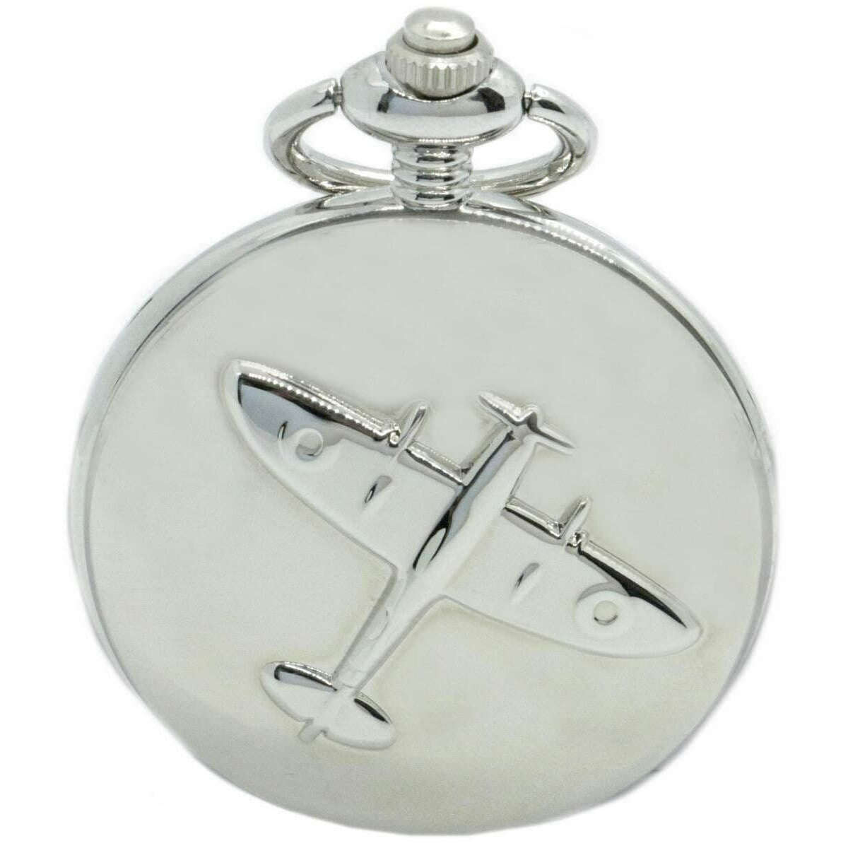 David Aster Spitfire Embossed Quartz Full Hunter Pocket Watch - Silver/White