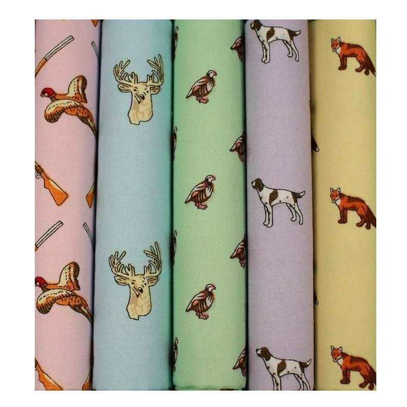 David Van Hagen Five Pack Pastel Animal Cotton Handkerchief - Multi-colour