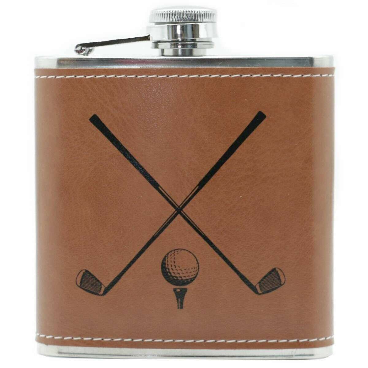 David Van Hagen Golf Design 6oz Hip Flask - Brown/Silver