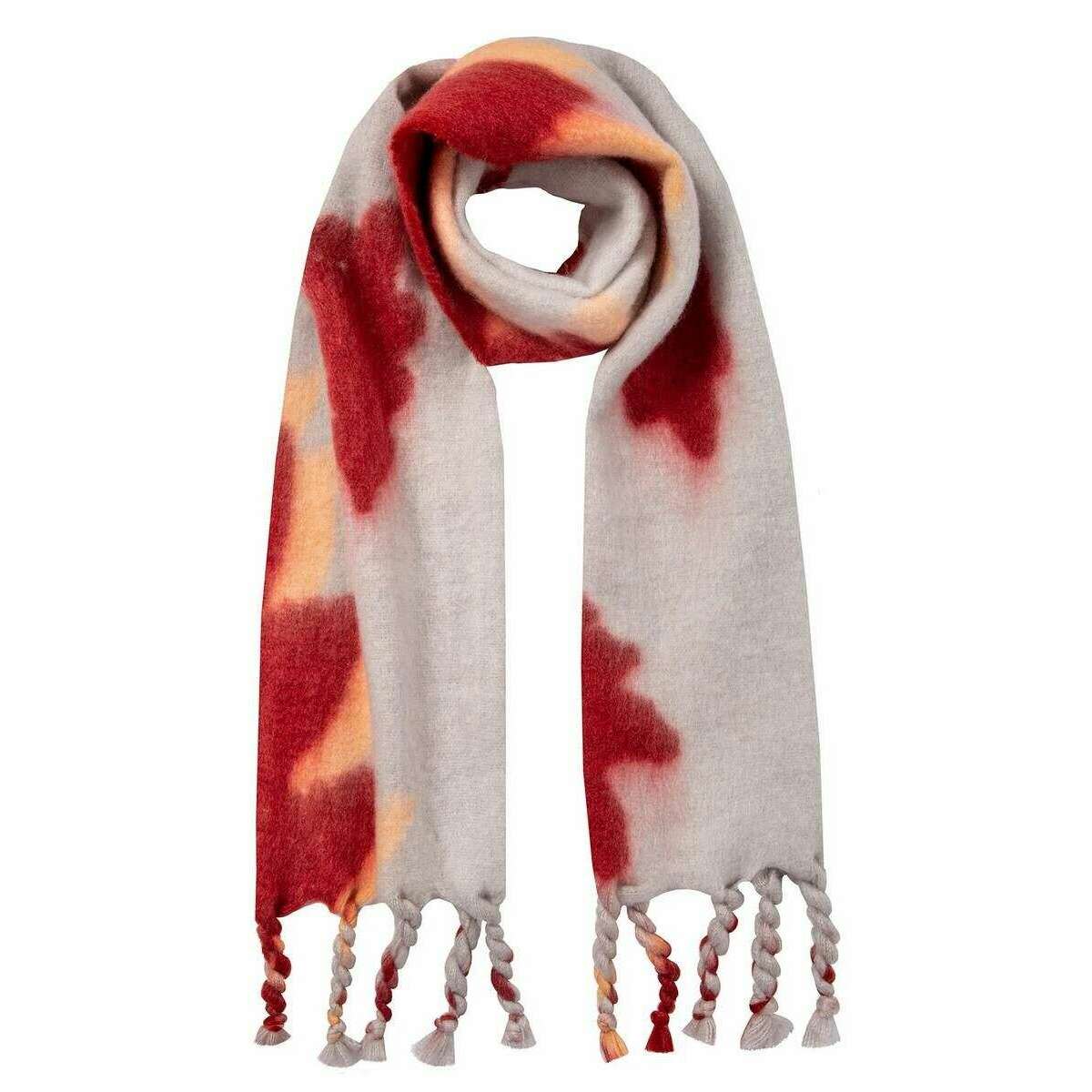 Dents Abstract Leaf Pattern Blanket Scarf - Mist Grey/Berry Red