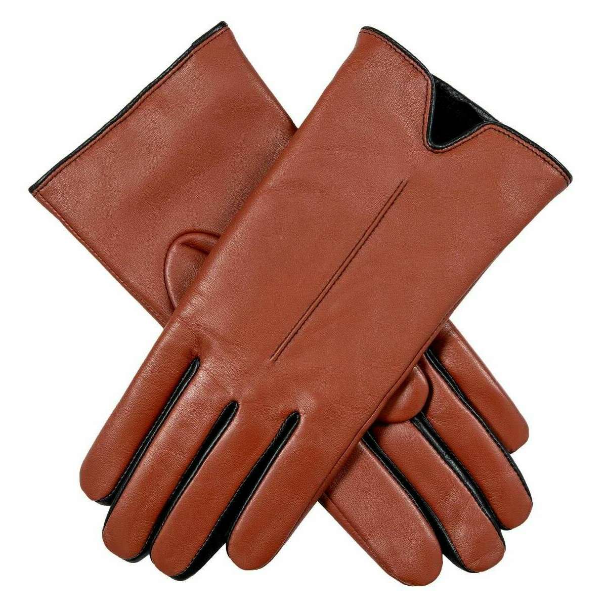 Dents Aveline Single-Point Leather Gloves - Cognac Brown/Black