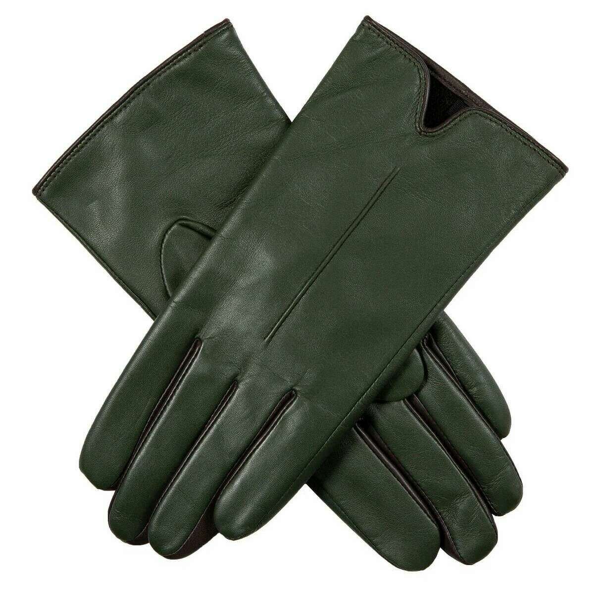 Dents Aveline Single-Point Leather Gloves - Sage Green/Mocca Brown