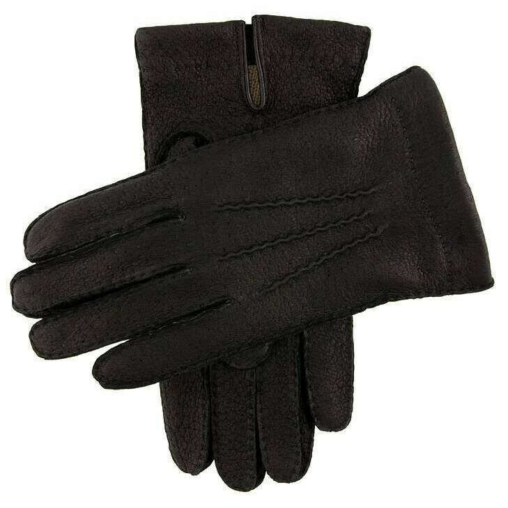 Dents Blenheim Heritage Cashmere-Lined Peccary Leather Gloves - Black