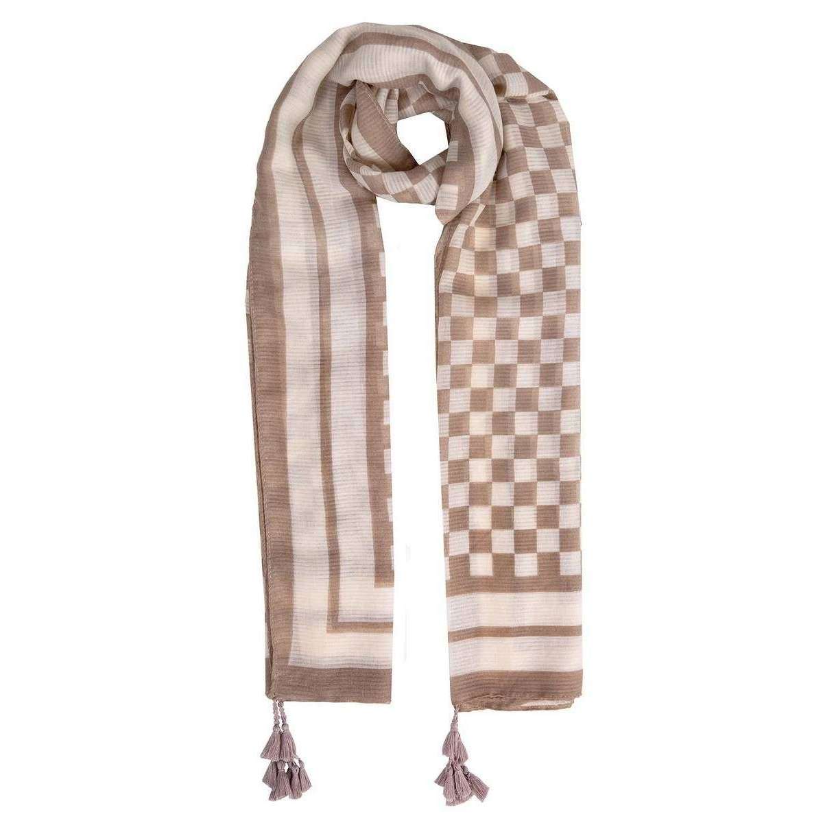 Dents Checkerboard Check Lightweight Scarf - Taupe Brown