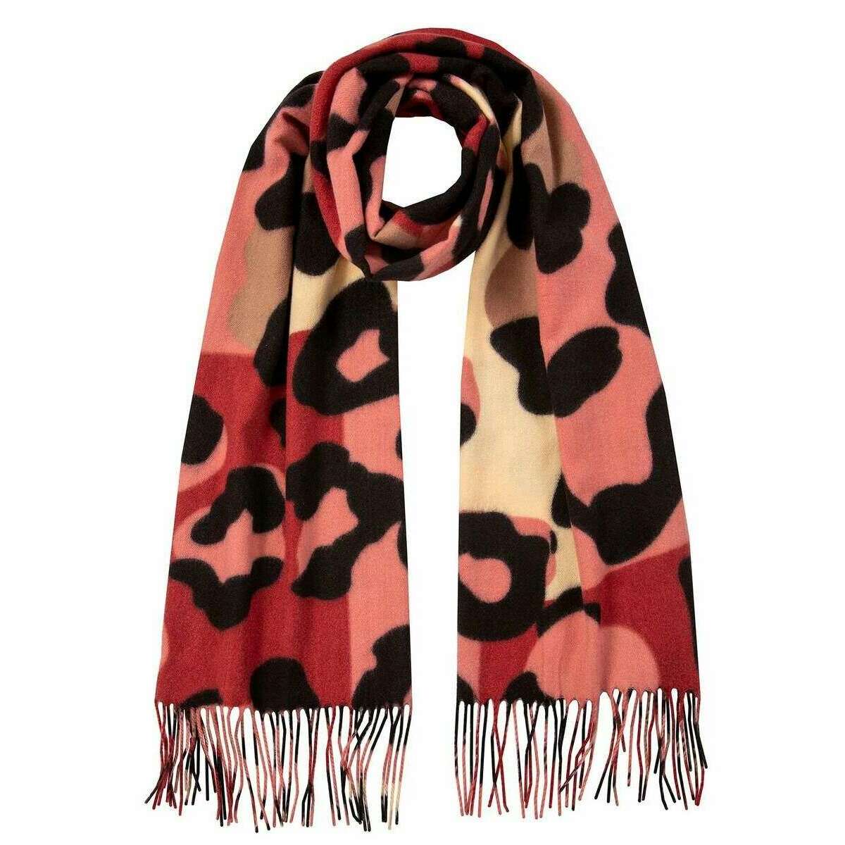 Dents Colourful Leopard Print Scarf - Berry Red/Black