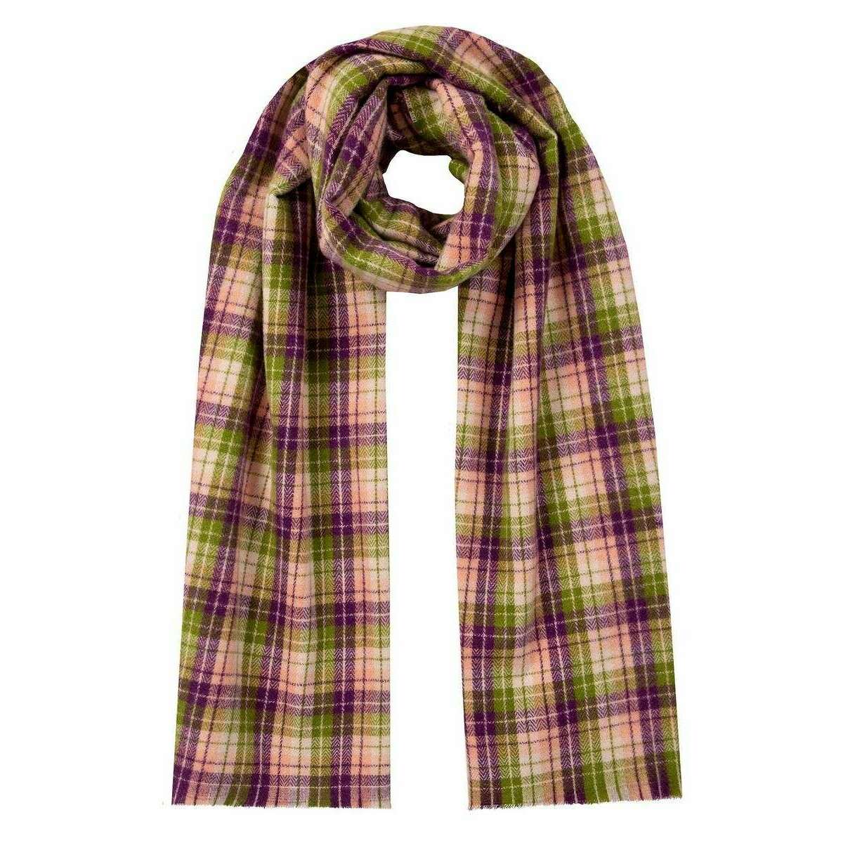 Dents Contrasting Plaid Check Scarf - Amethyst Purple/Green