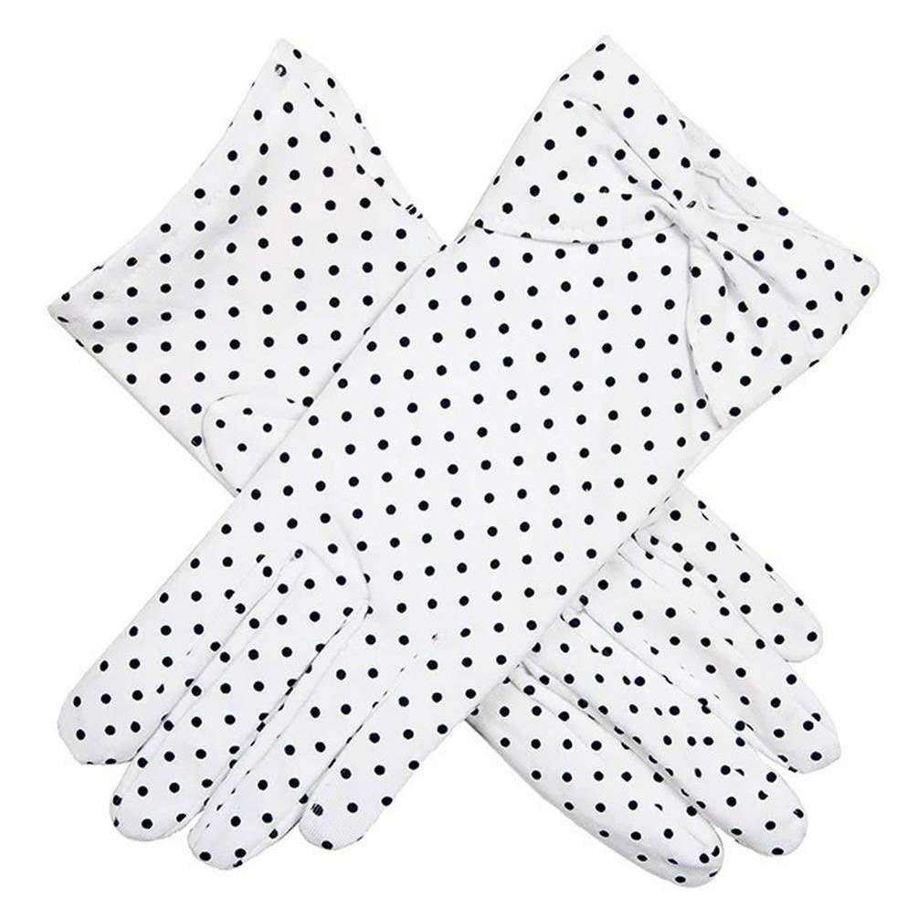 Dents Eugenie Spotted Cuff Bow Cotton Gloves - White/Navy
