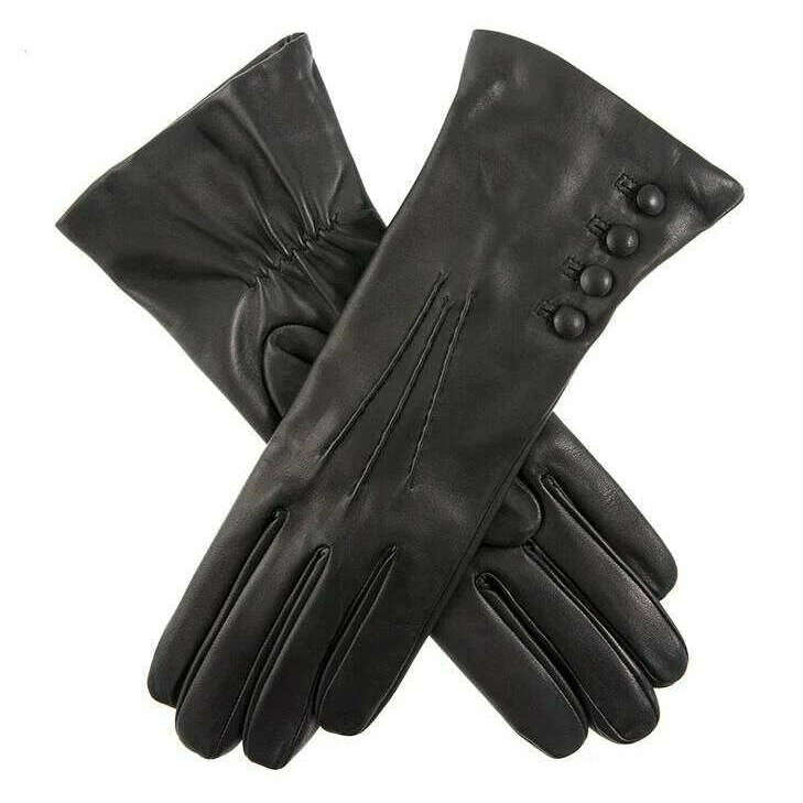 Dents Evangeline Touchscreen Three-Point Cashmere Lined Leather Gloves - Black/Red