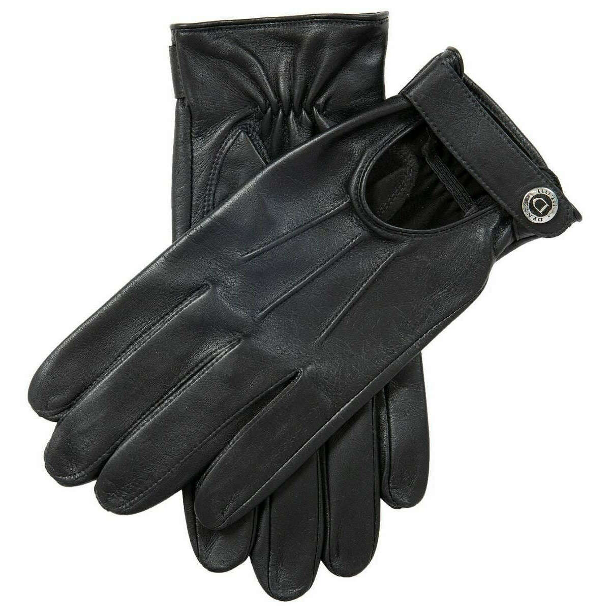 Dents Geneva Watch Keyhole Leather Driving Gloves - Black