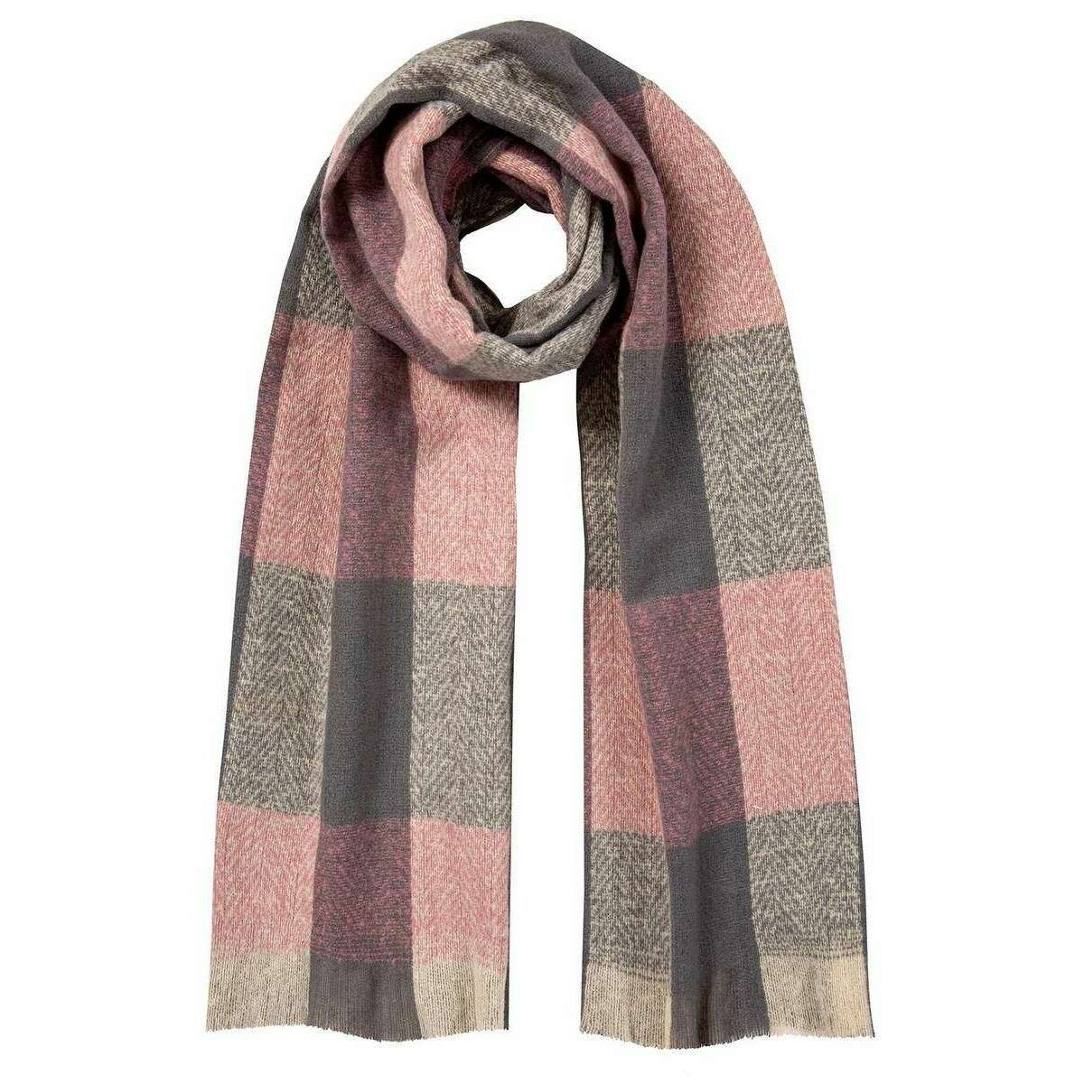 Dents Herringbone Check Scarf - Powder Pink/Dove Grey