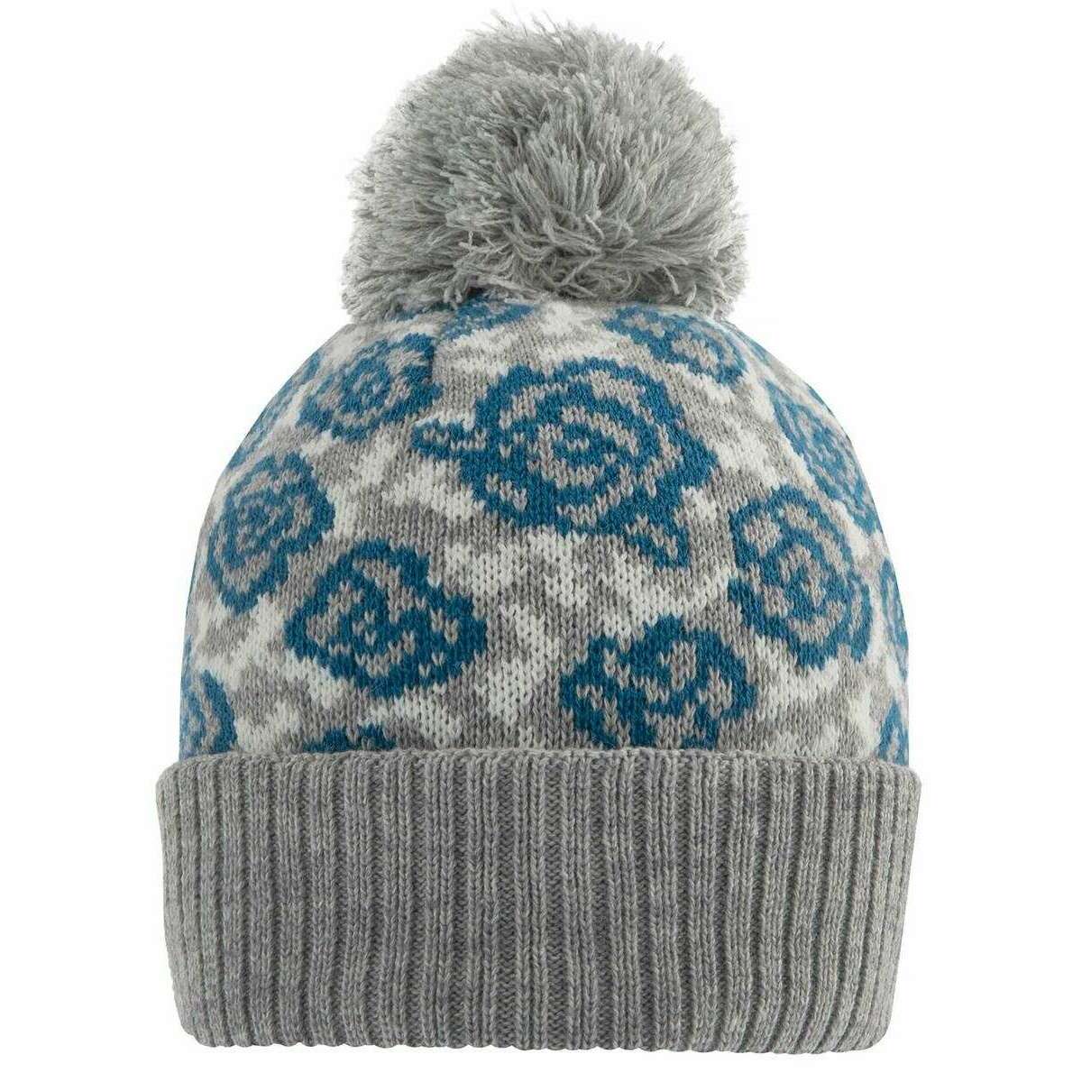 Dents Jacquard Knitted Rose Pattern Bobble Hat - Dove Grey