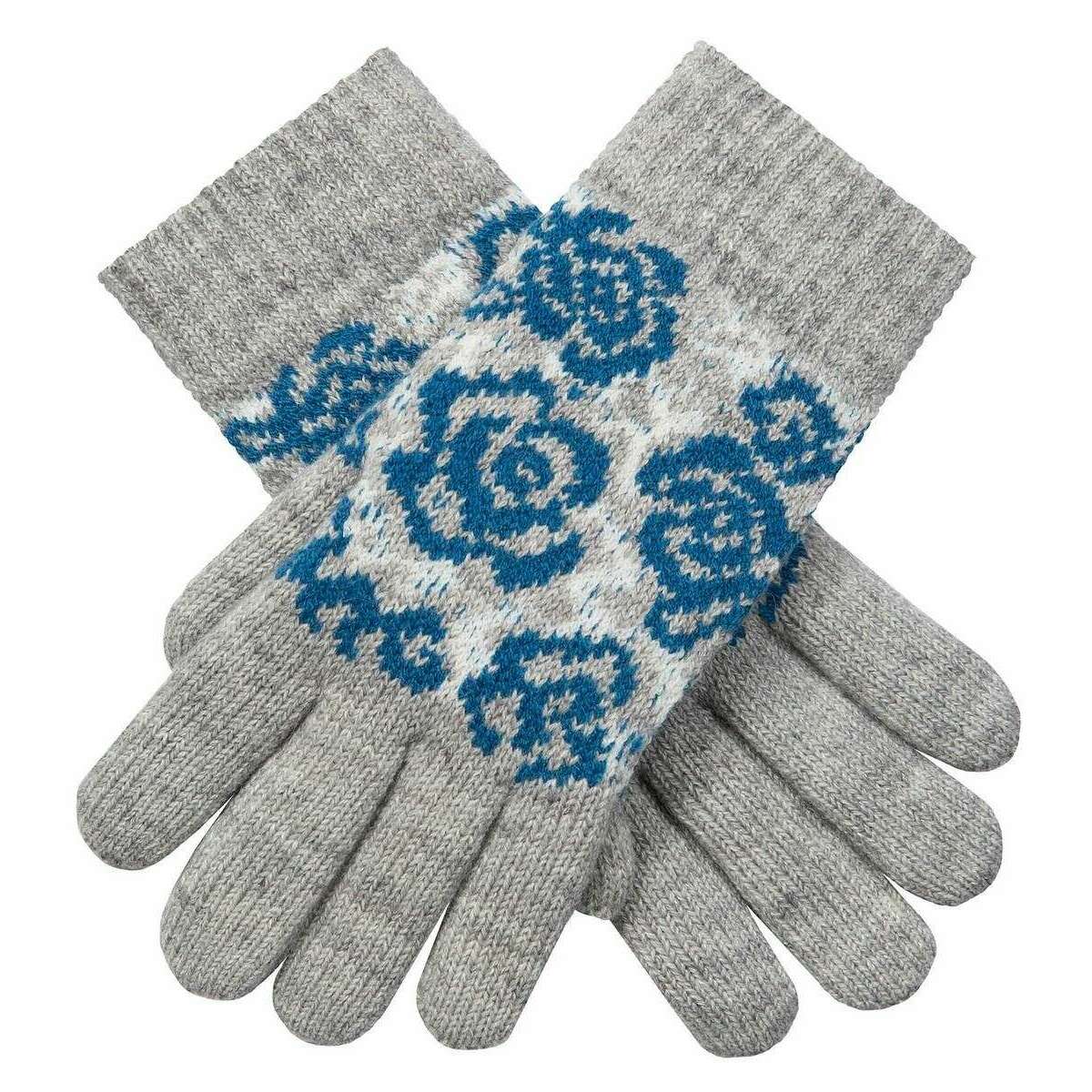 Dents Jacquard Rose Pattern Knitted Gloves - Dove Grey