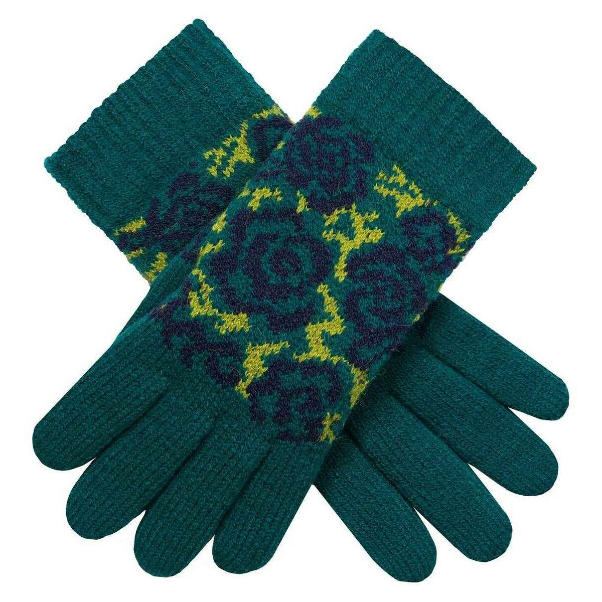 Dents Jacquard Rose Pattern Knitted Gloves - Teal