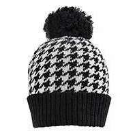 Dents Knitted Dogtooth Pattern Bobble Hat - Black/Winter White