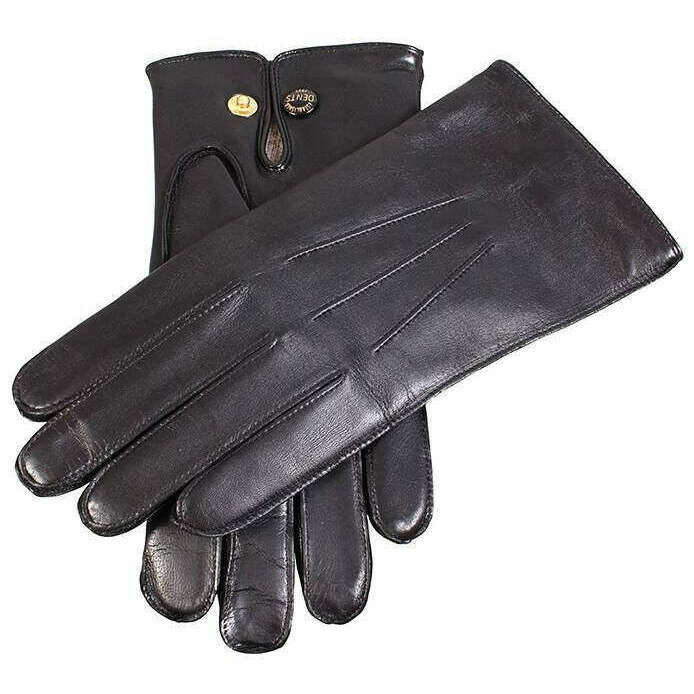 Dents Mendip Wool-Lined Leather Officer’s Gloves - Black