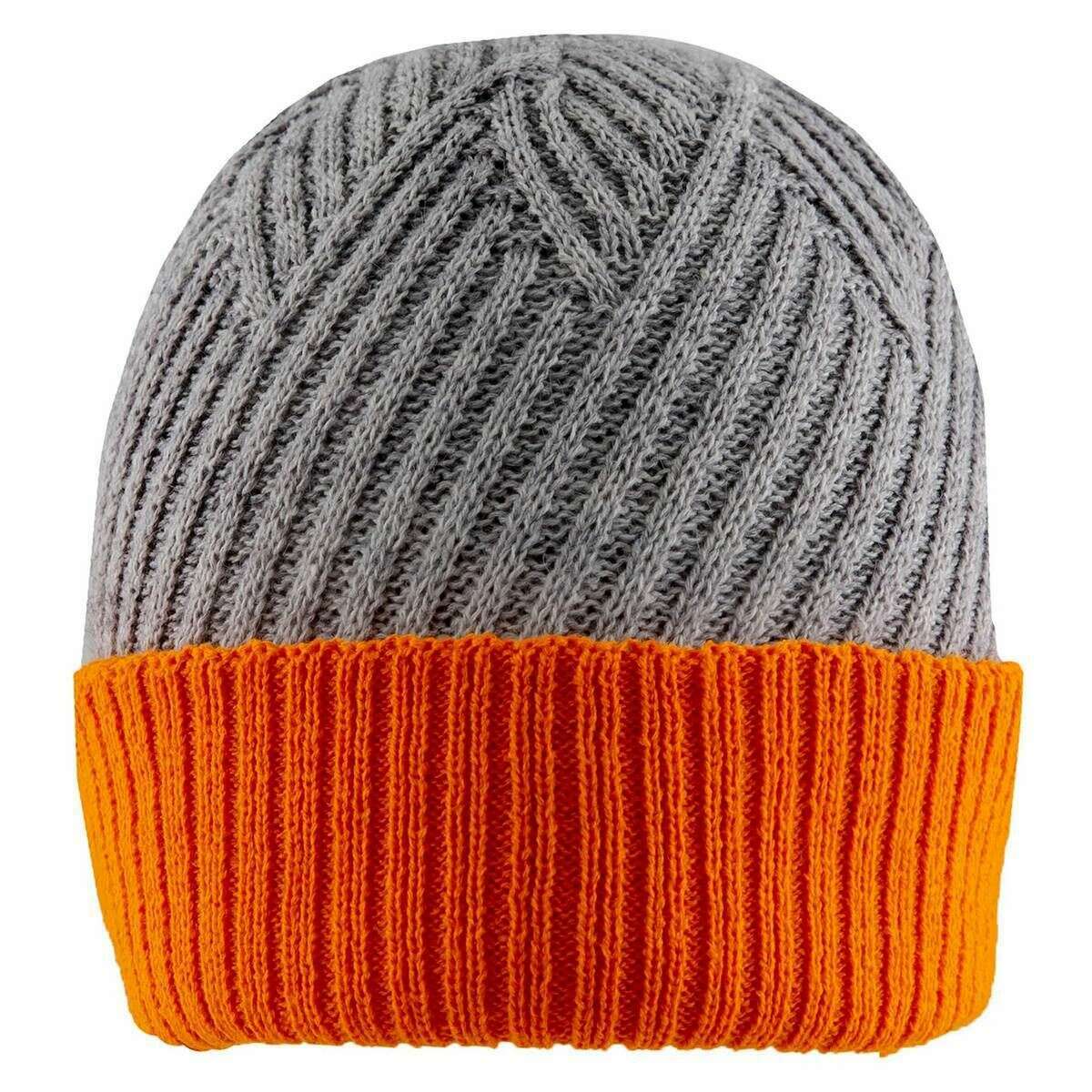 Dents Patchwork Cable Knit Beanie Hat - Dove Grey/Tangerine Orange