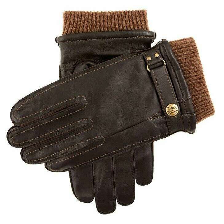 Dents Penrith Wool-Lined Knitted Cuff Leather Gloves - Brown