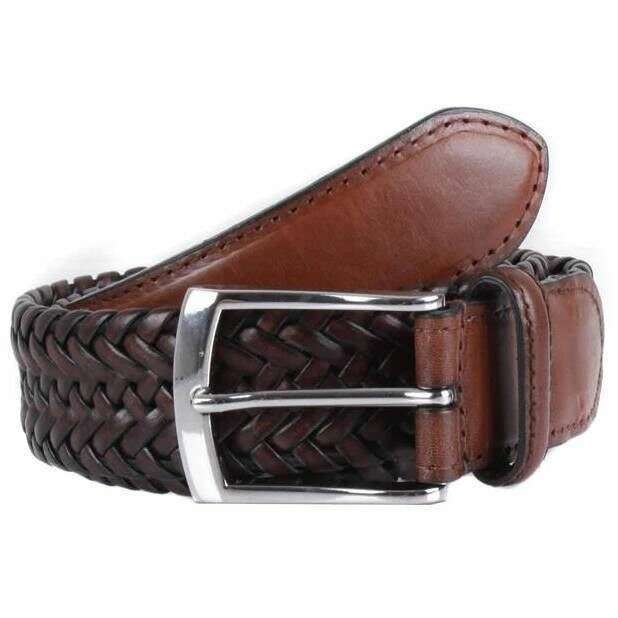 Dents Plaited Leather Belt - Brown