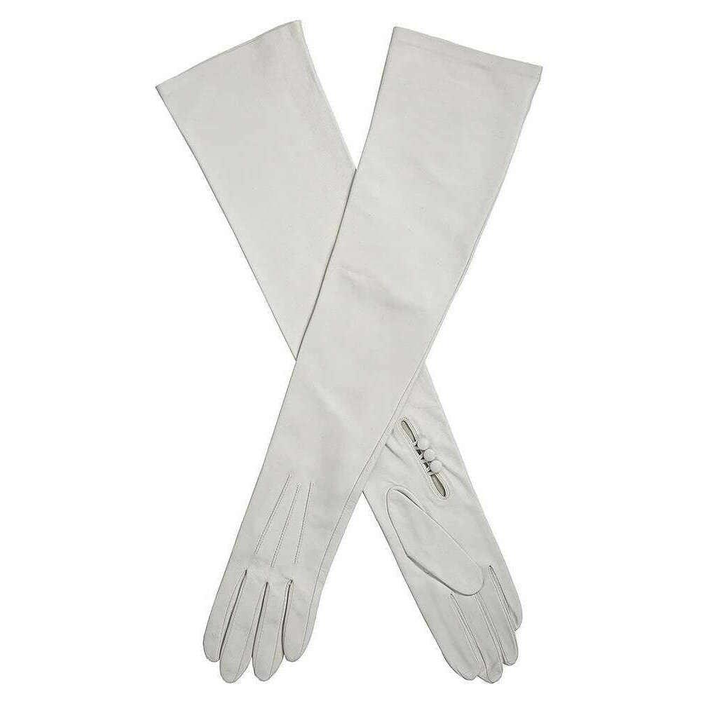 Dents Polly Three-Point Long Opera Leather Gloves - White