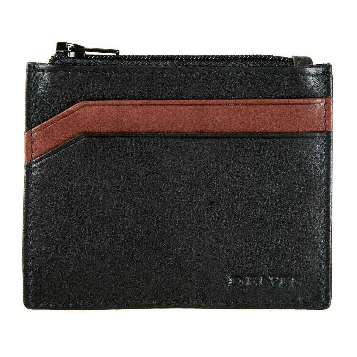 Dents Severn Leather RFID Blocking Card Holder - Black/Dark Tan