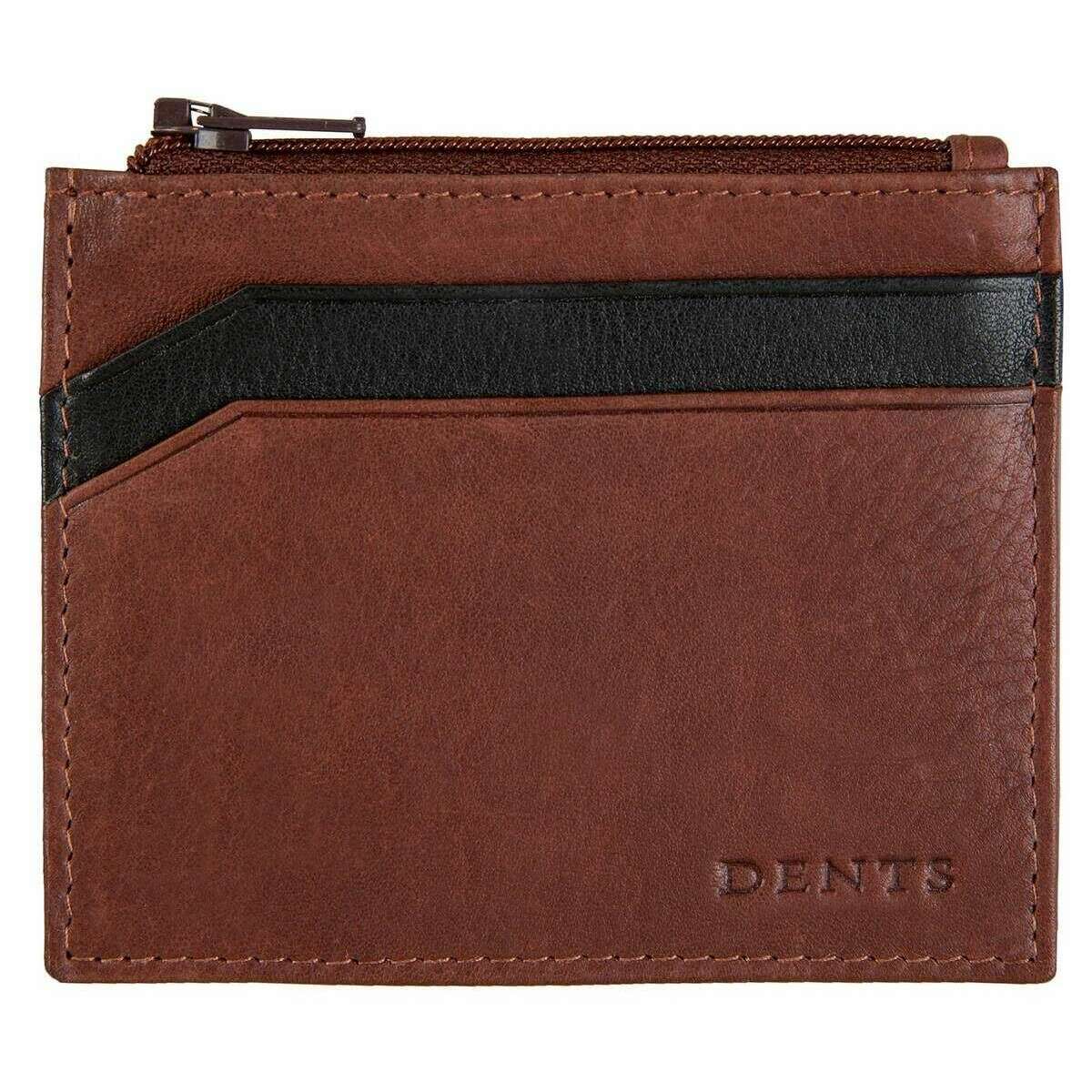 Dents Severn Leather RFID Blocking Card Holder - Dark Tan/Black