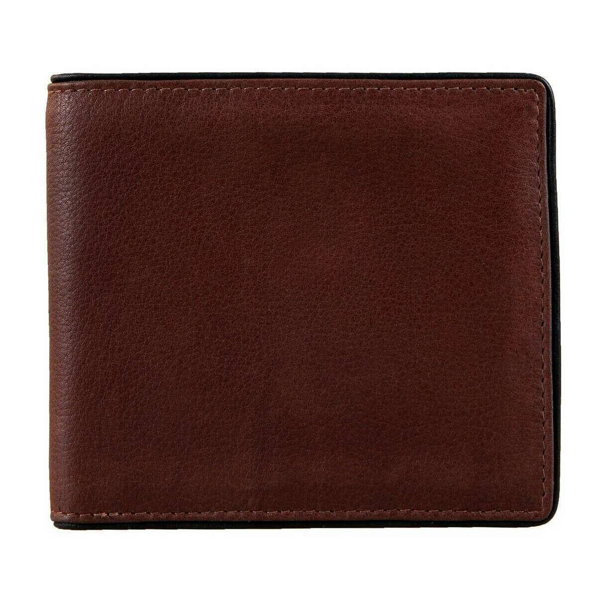 Dents Severn Leather RFID Blocking Coin Bifold Wallet - Dark Tan/Black