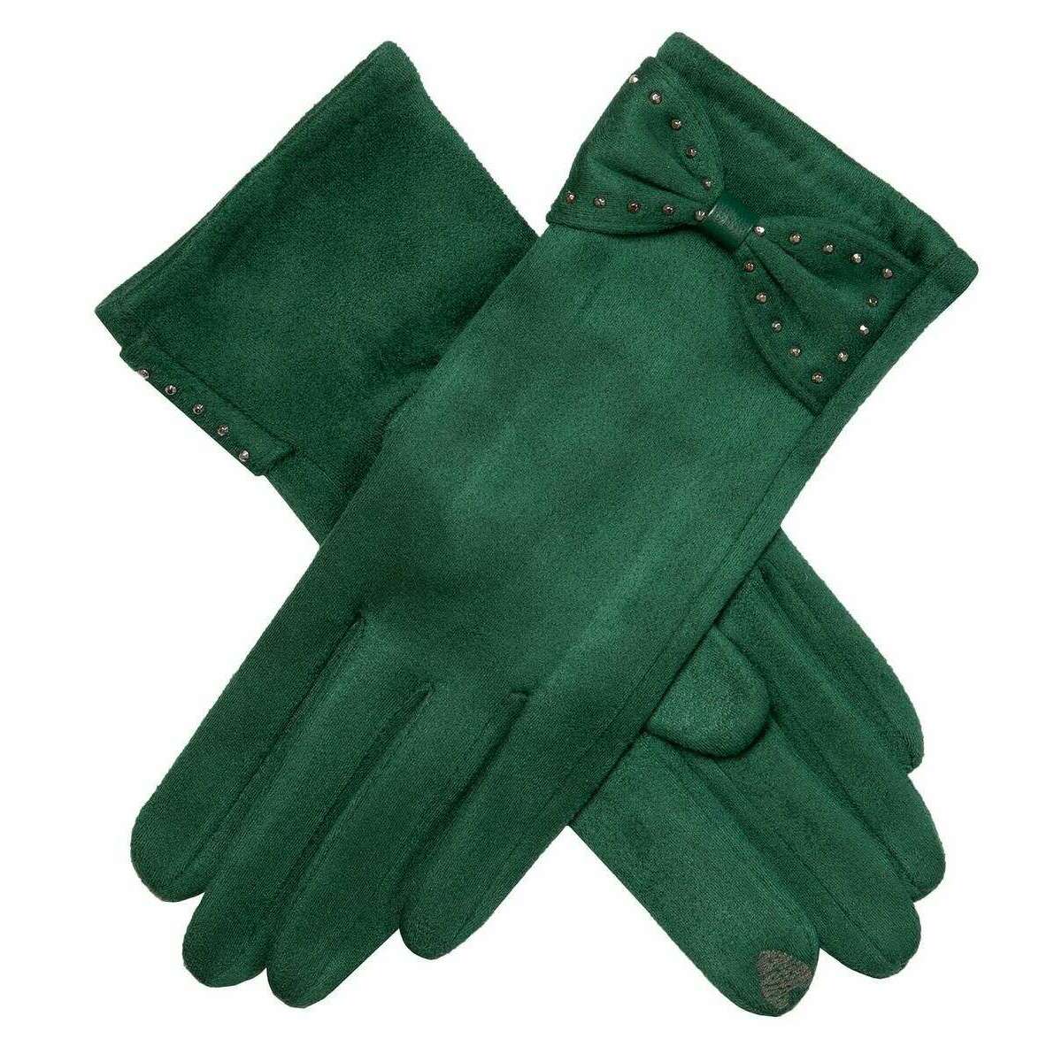 Dents Touchscreen Velour-Lined Faux Suede Gloves - Emerald Green