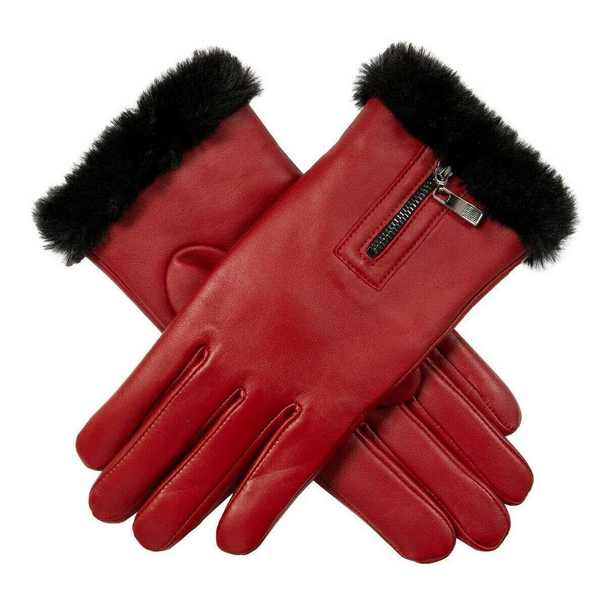 Dents Yasmin Touchscreen Leather Gloves - Berry Red/Black