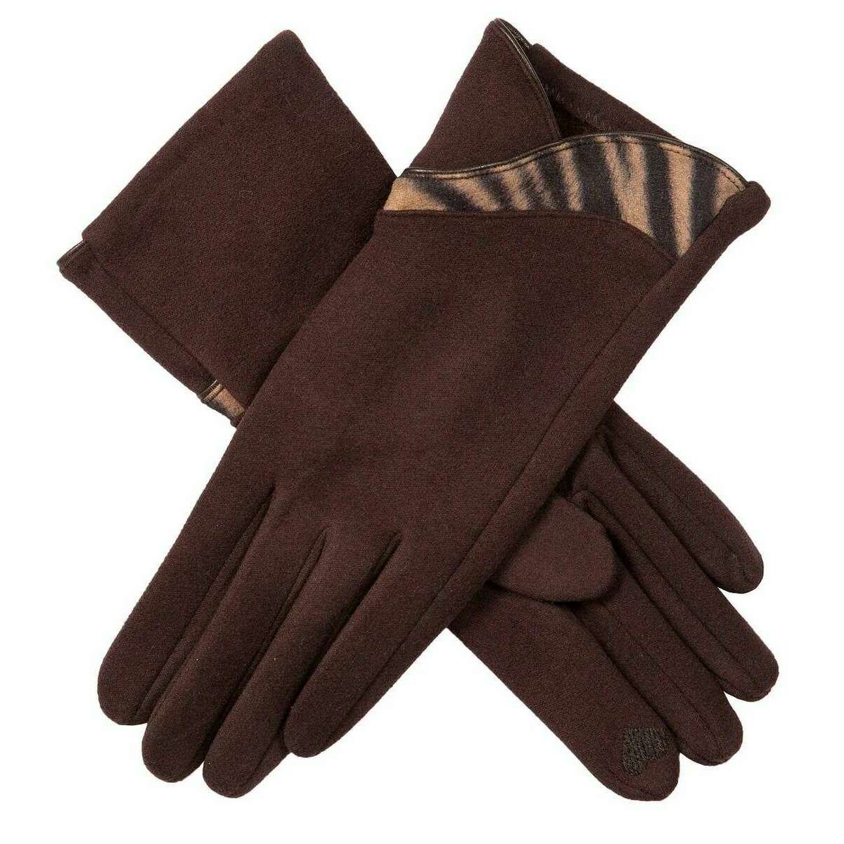 Dents Zebra Print Touchscreen Velour-Lined Gloves - Mocca Brown