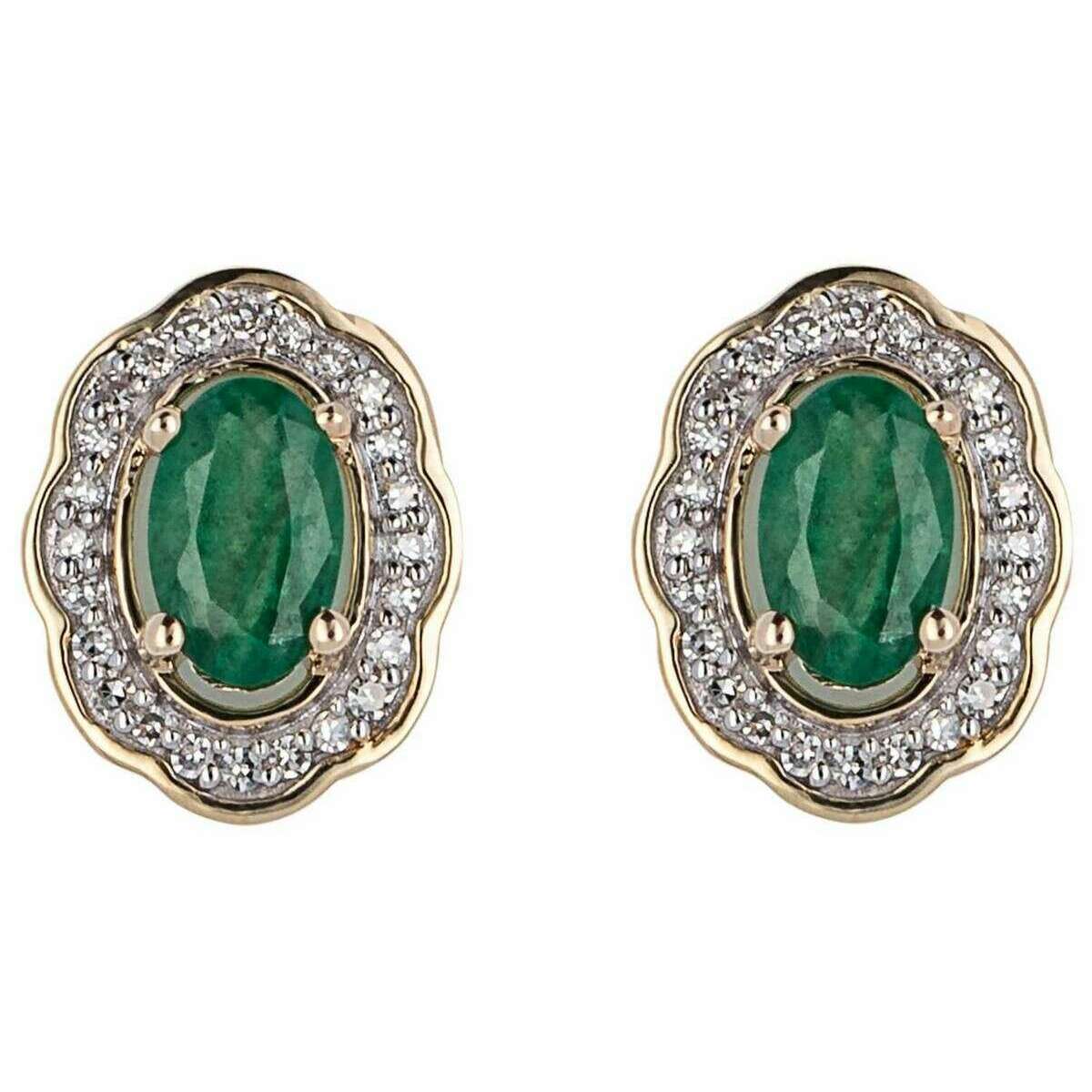 Elements Gold Emerald and Diamond Ornate Earrings - Green/Gold