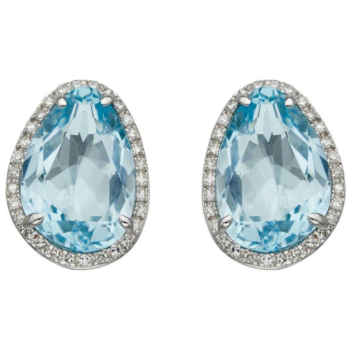 Elements Gold Irregular-Shaped Topaz and Diamond Earrings - Blue/Silver