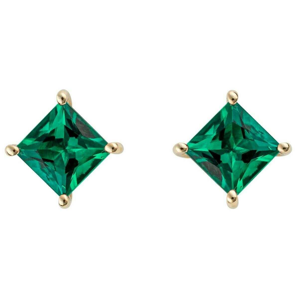 Elements Gold Princess Cut Created Emerald Earrings - Gold/Green
