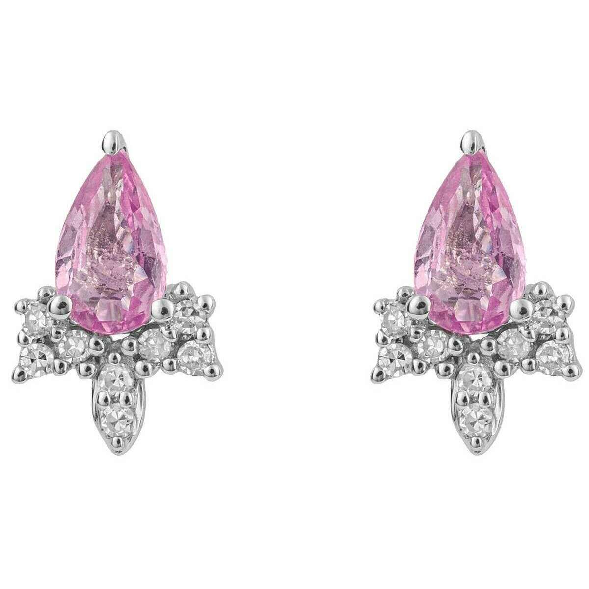 Elements Gold Sapphire and Diamond Teardrop Earrings - Pink/Silver