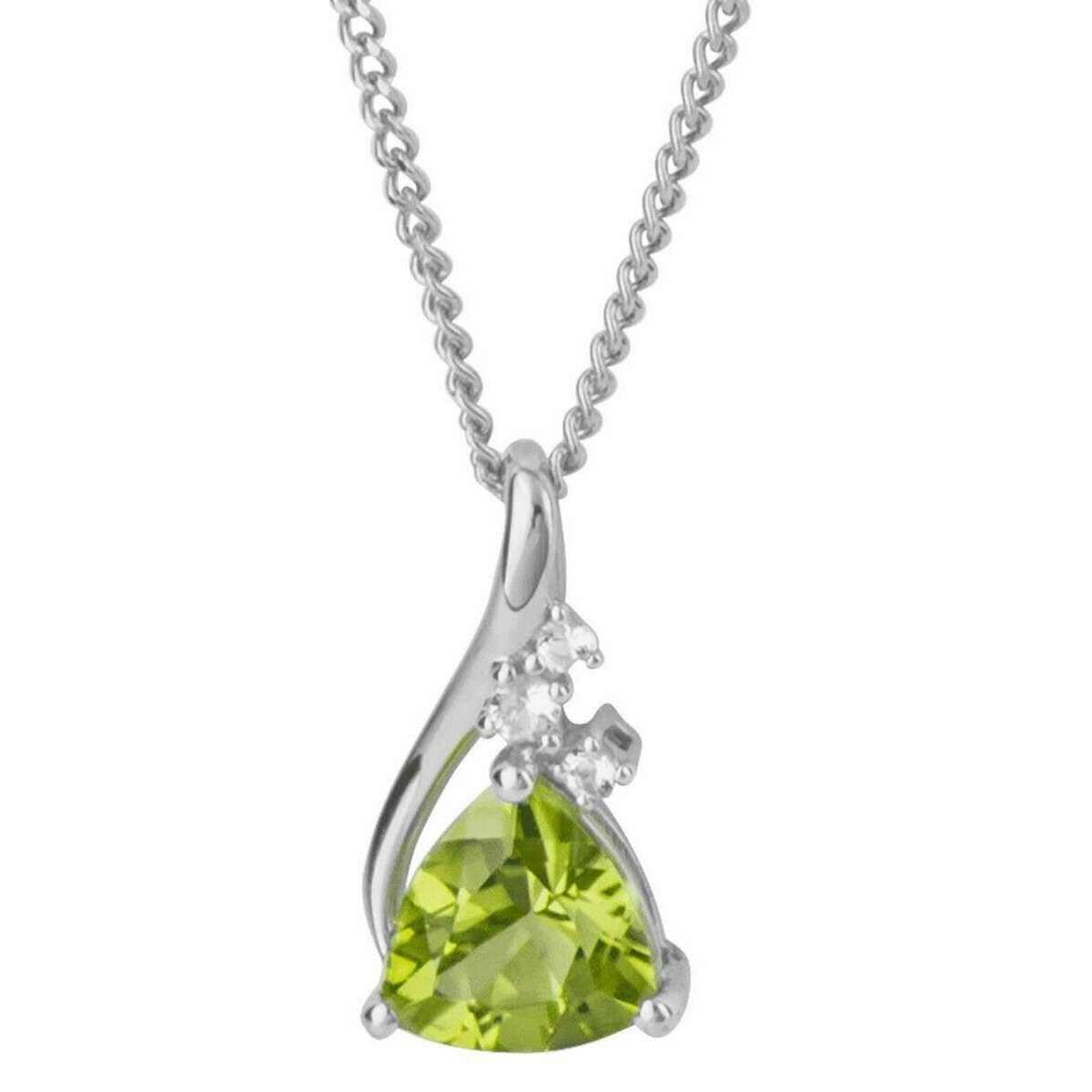 Elements Gold Trillion Peridot Pendant - Silver/Green