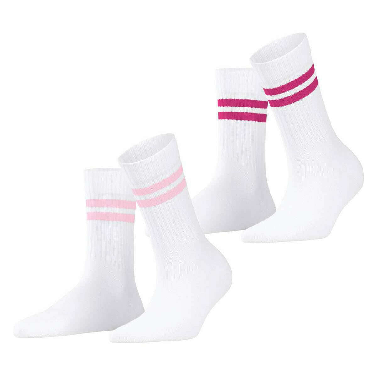 Esprit Tennis Stripe 2 Pack Socks - Cream/Pink