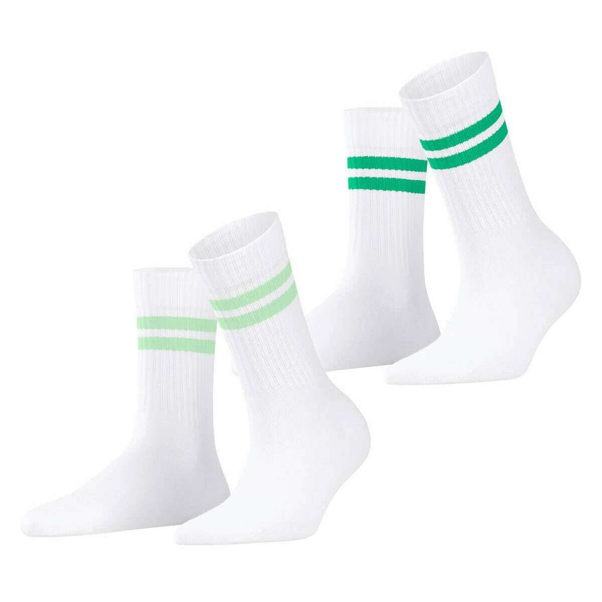 Esprit Tennis Stripe 2 Pack Socks - Schnee White/Green