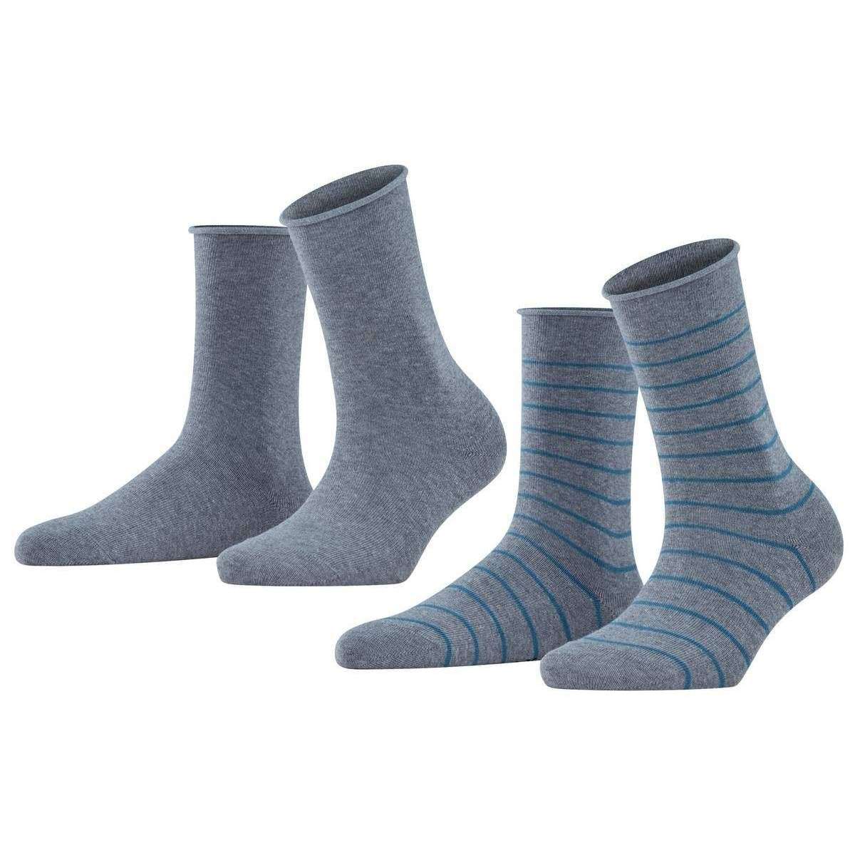 Falke Happy Stripe 2 Pack Socks - Light Grey Mel