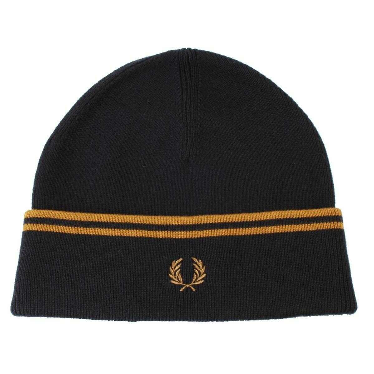 Fred Perry Twin Tipped Merino Wool Beanie - Navy/Dark Camel Beige