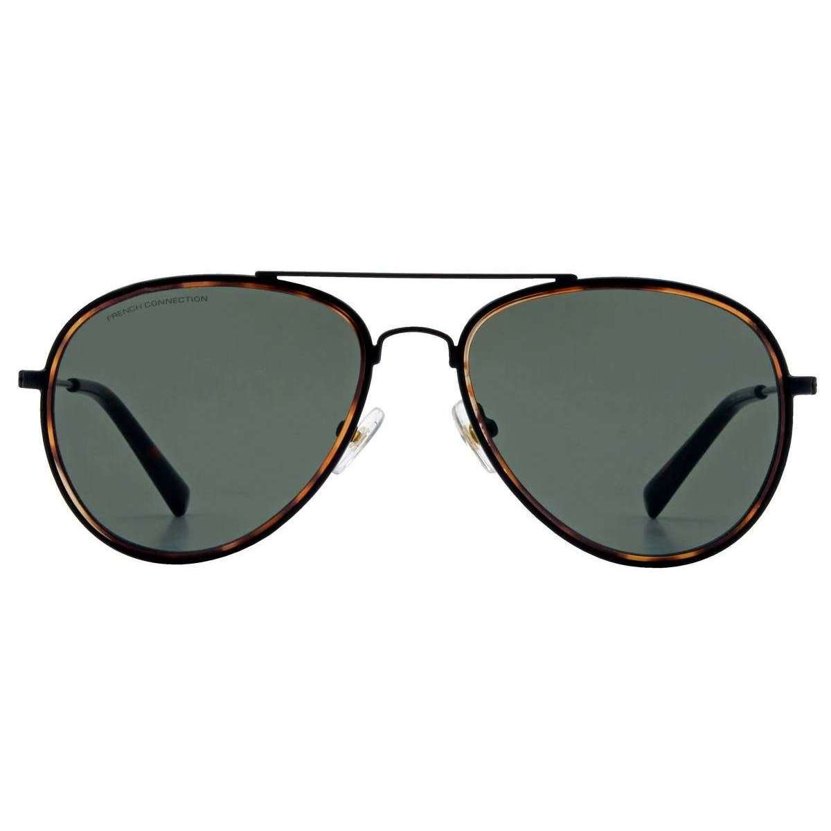 French Connection Metal D-Frame Sunglasses - Matte Black/Tortoise Shell/Green
